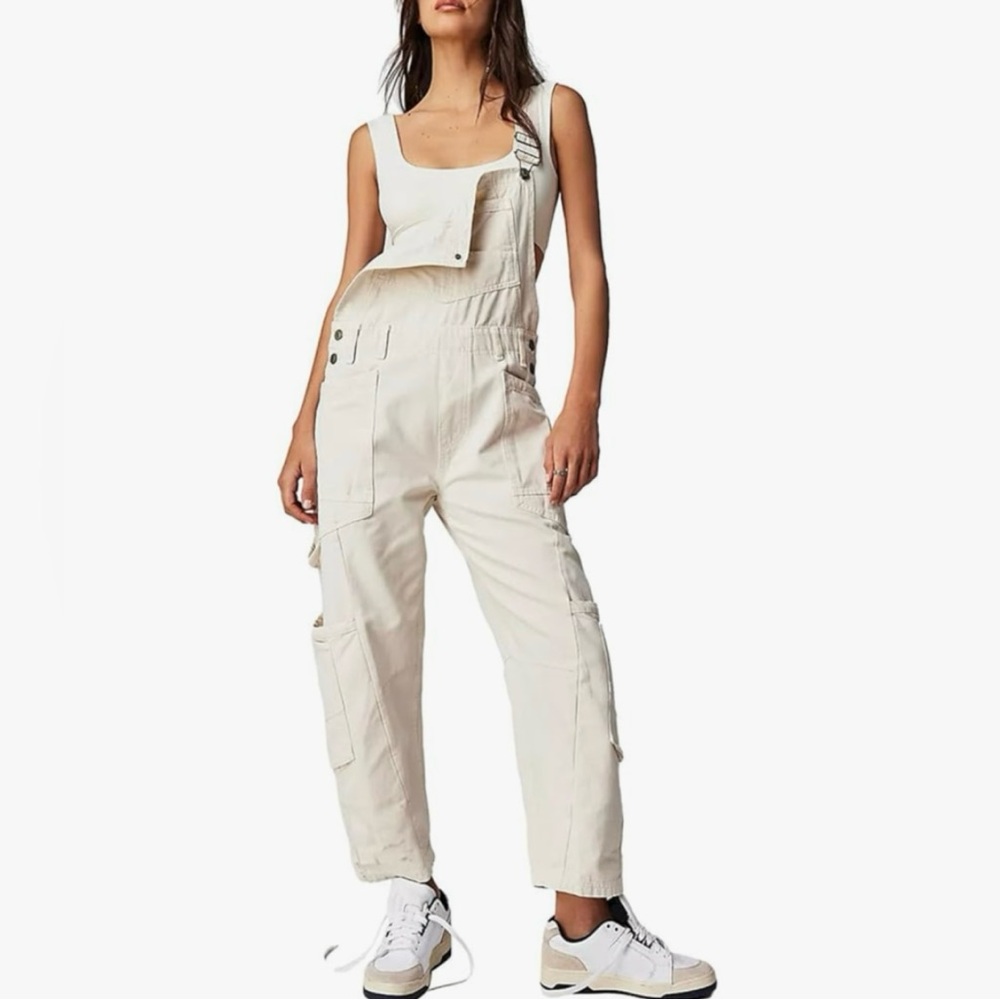 NWOT Women’s Denim Overalls Suspender Loose Fit Cargo Jeans Sz Large